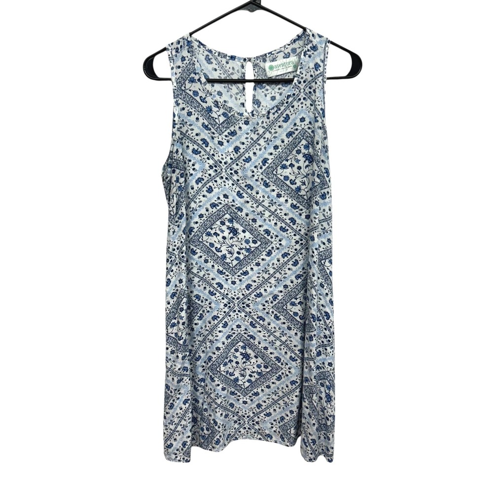 Aventura Floral Tencel Dress Small Blue Boho Travel Outdoor Hiking Summer Travel